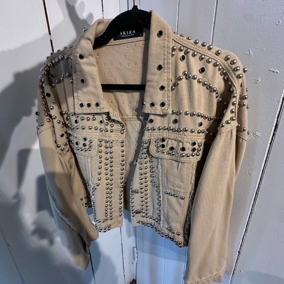 AKIRA Tan Jean Fabric with Silver and Black Accent Studs embellished all over. - Picture 8 of 8